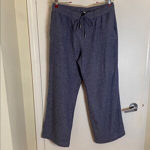 Maison d’Amelie Paris Linen Blue Drawstring Pants w Elastic Waist Size XL Large